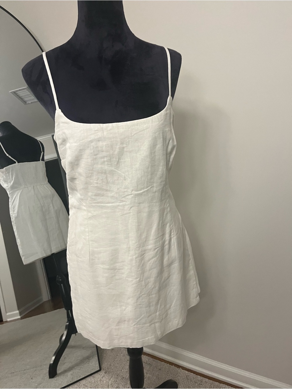 Abercrombie & Fitch White Spaghetti Strap Slip Dress/ romper- side slit w/shorts